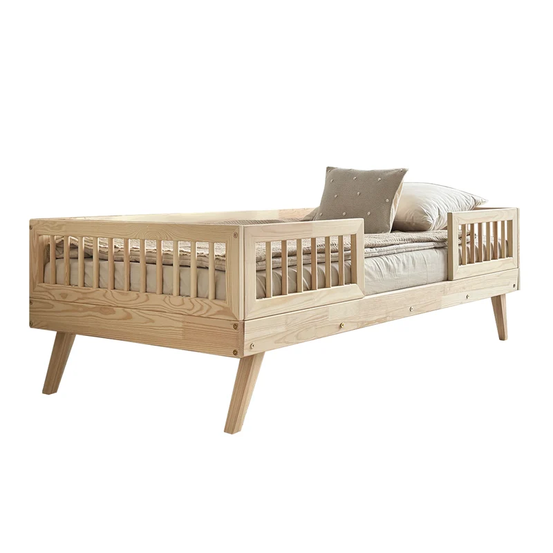 Lit 90x190 barrières et sommier inclus pieds 20 cm Maylis Bois