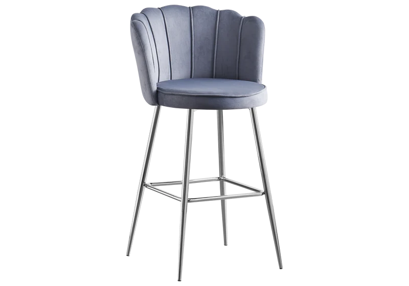 Chaise de bar design coquillage velours gris - Nymea x2