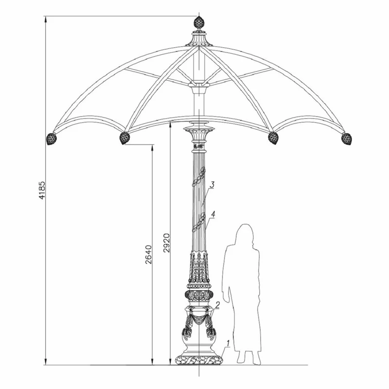 Casa Padrino Barock Garten Deko Sonnenschirm Weiß / Creme Ø 350 x H. 418,5 cm