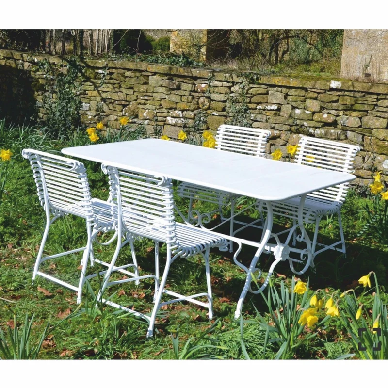 Casa Padrino Jugendstil Schmiedeeisen Garten Möbel Set Weiß - Garten Tisch & 4 Stühle