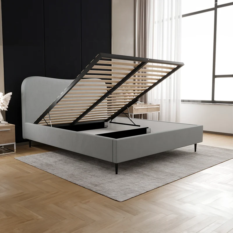 Lit coffre 160x200 sommier inclus Gemma Gris