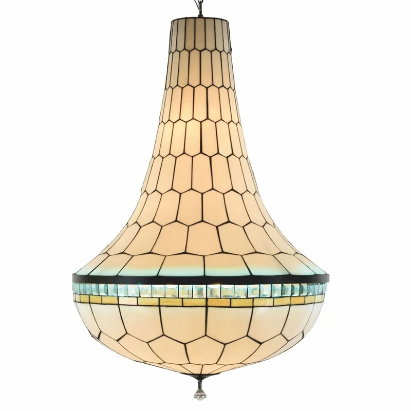 Casa Padrino Art Deco LED Tiffany Kronleuchter Weiß / Schwarz H. 120 cm - Tiffany Leuchten