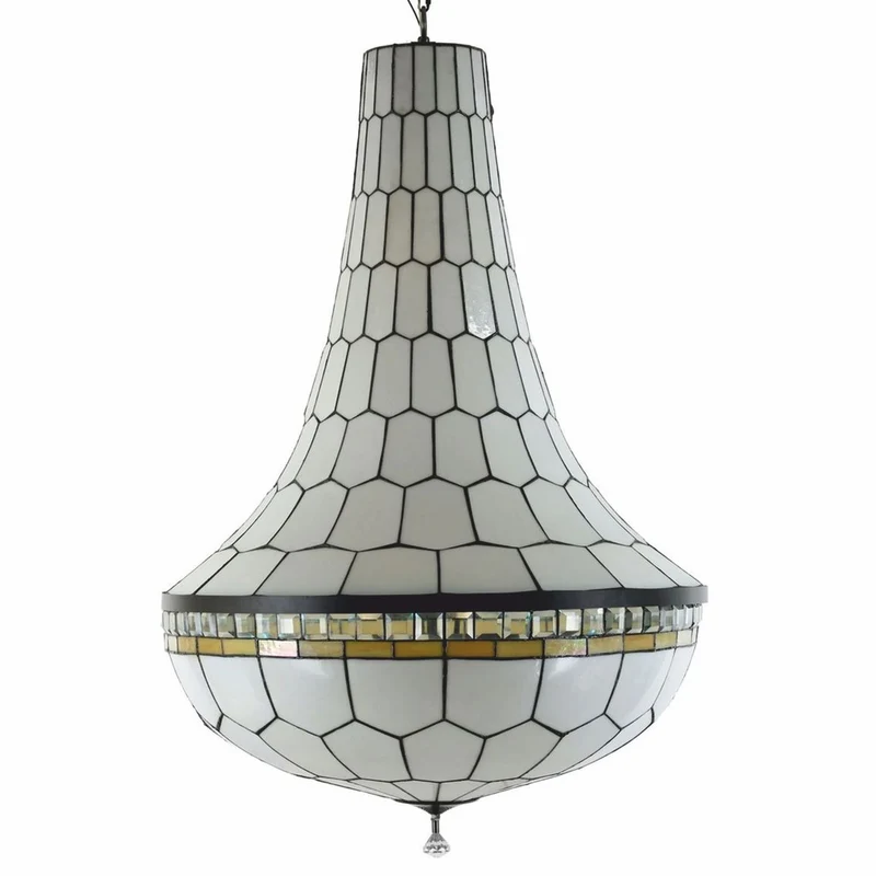 Casa Padrino Art Deco LED Tiffany Kronleuchter Weiß / Schwarz H. 120 cm - Tiffany Leuchten