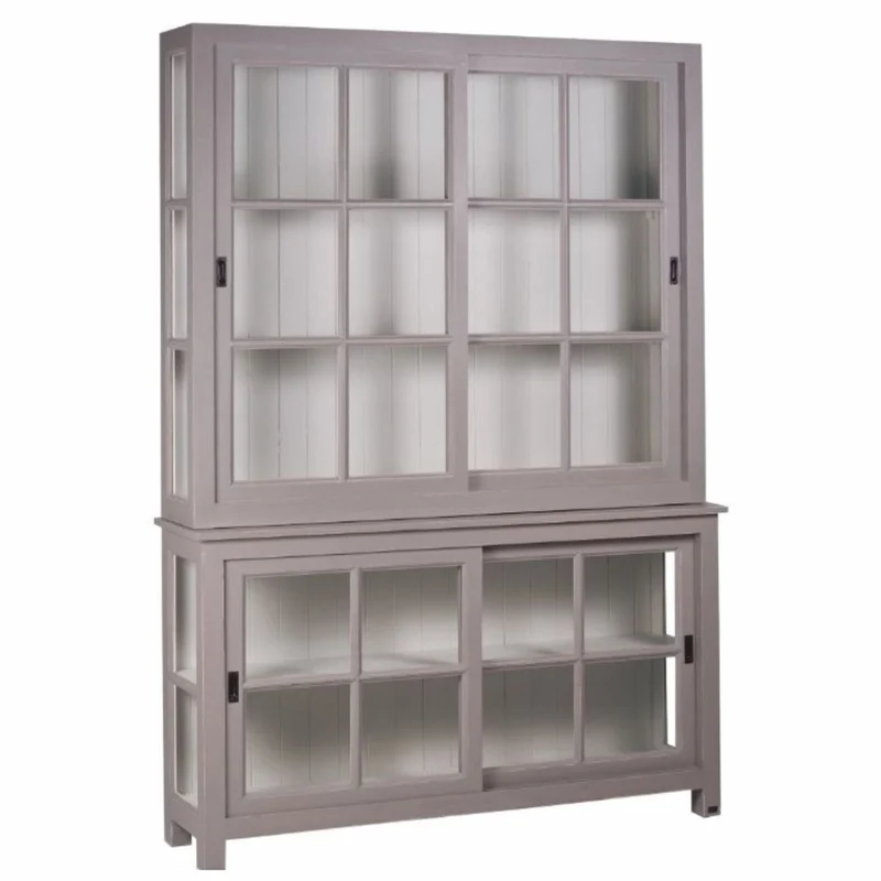 Casa Padrino Landhausstil Vitrine mit 4 Schiebetüren Grau / Hellgrau 150 x 40 x H. 220 cm