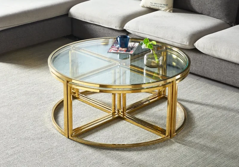 Table basse ronde design doré - Pio
