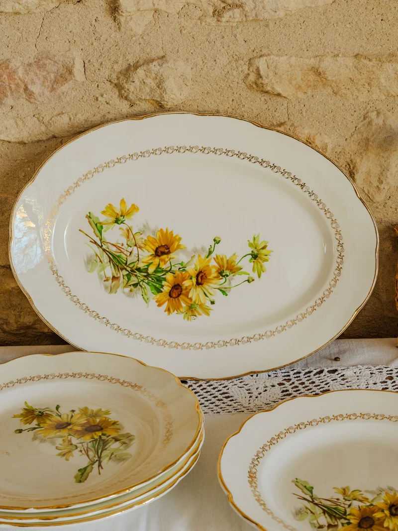 Nestor, le lot de 4 assiettes creuses et 1 plat en faïence N°593