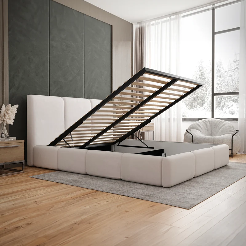 Lit coffre 160x200 sommier inclus Alto Blanc cassé