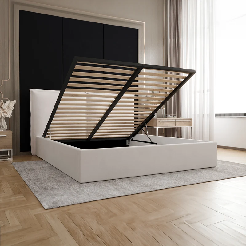 Lit coffre 160x200 sommier inclus Sandro Blanc cassé