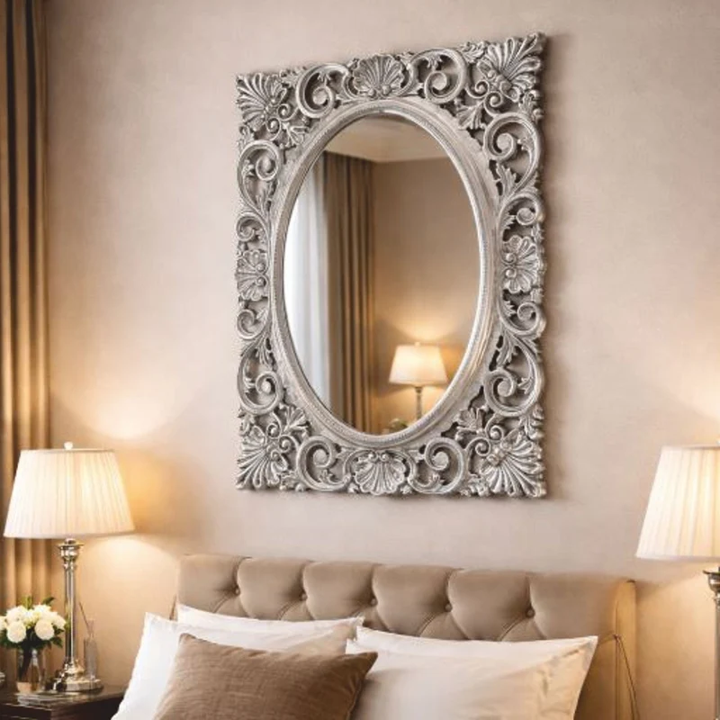 Casa Padrino Luxus Barock Wandspiegel Silber H. 95 cm - Barock Möbel - Made in Italy