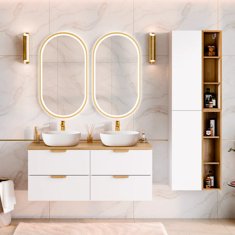 Ensemble meuble sous-vasque 120cm et colonne Oria Blanc mat