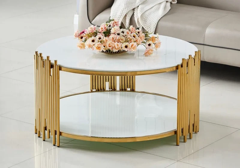 Table basse ronde doré blanc - Eve