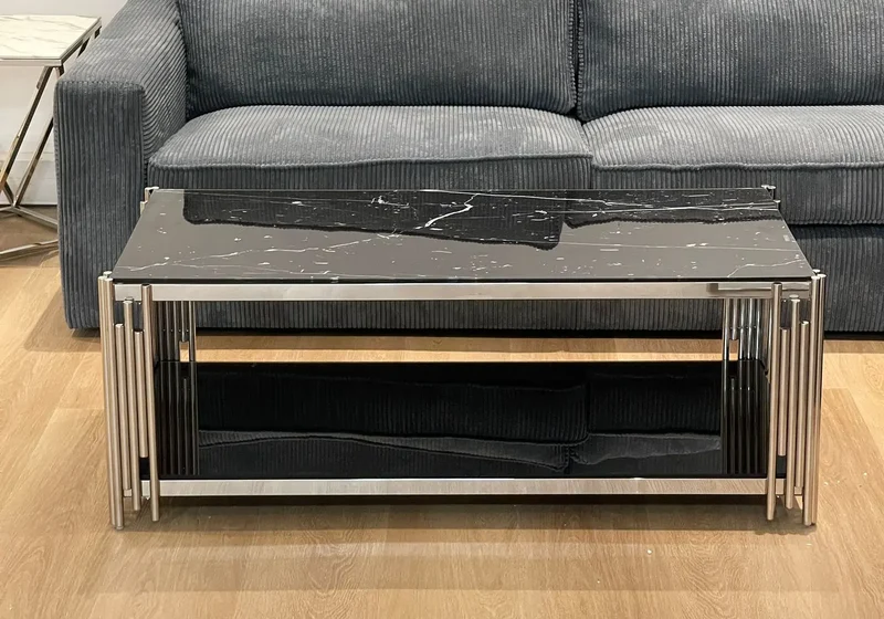 Table basse chromé marbre noir - Eve