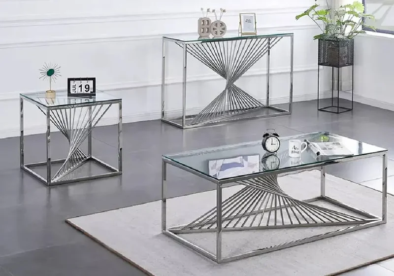 Console argentée verre trempé - Luc