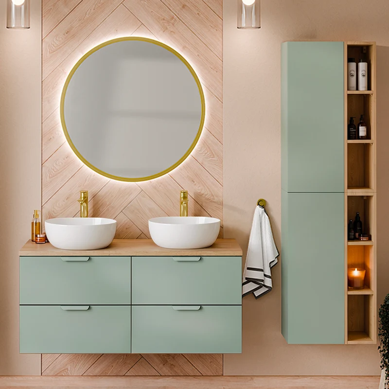 Ensemble meuble sous-vasque 120cm et colonne Oria Vert mat