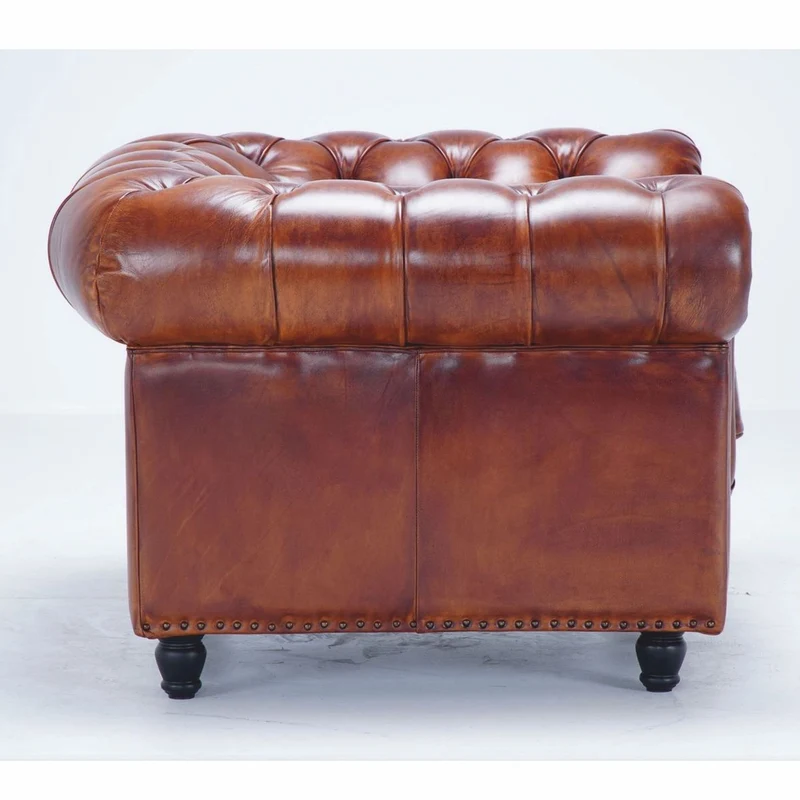Casa Padrino Luxus Chesterfield Leder Sessel Vintage Braun / Schwarz 130 cm - Echtleder Möbel