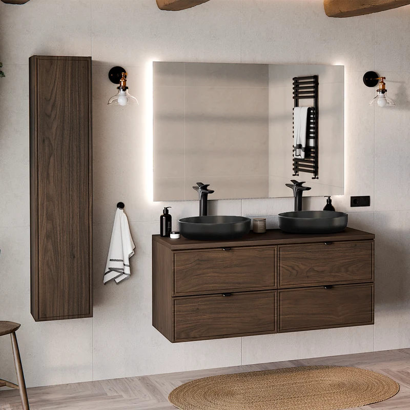 Ensemble meuble sous-vasque 120cm et colonne Elias Bois foncé