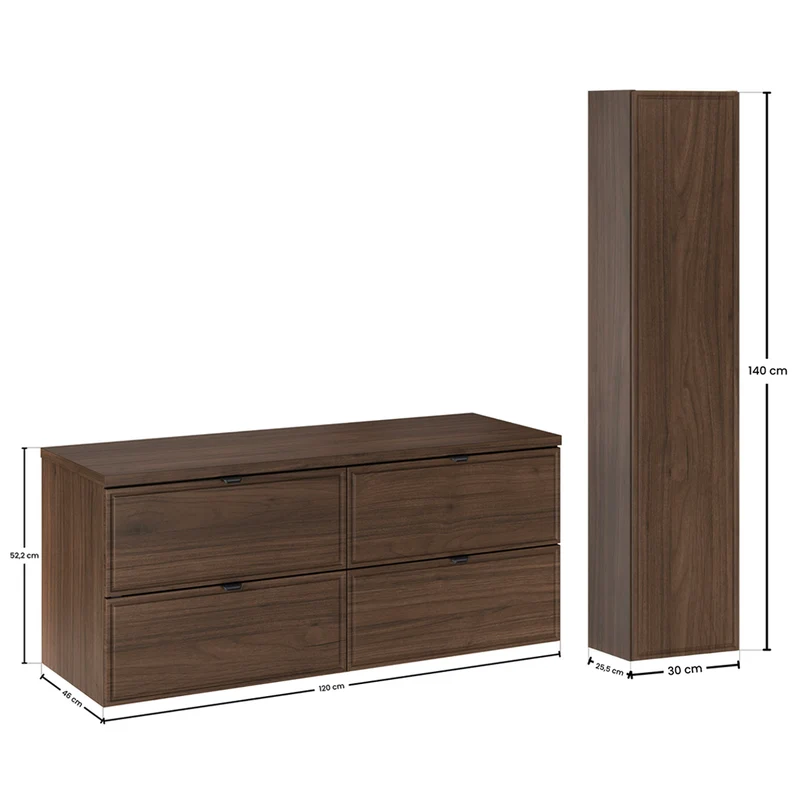 Ensemble meuble sous-vasque 120cm et colonne Elias Bois foncé