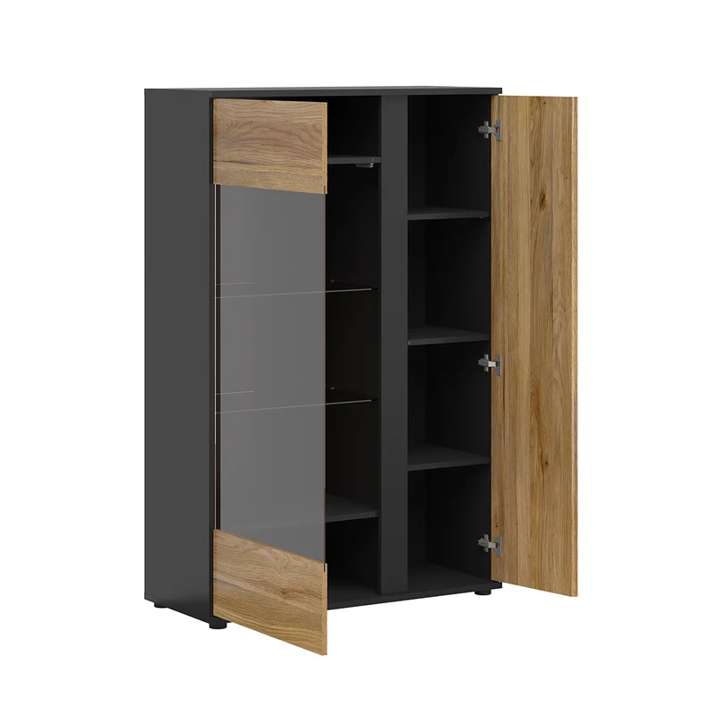 Vaisselier bas 2 portes Pia Noir et Bois