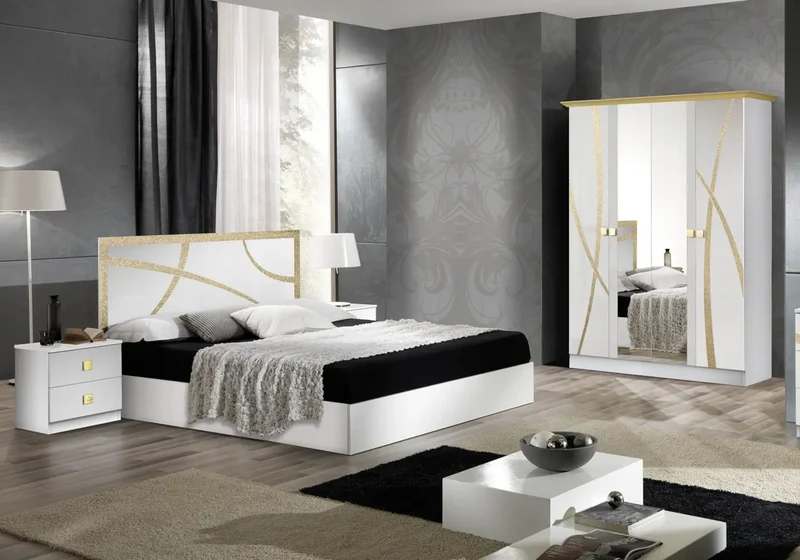 Chambre complète blanc doré MILANO