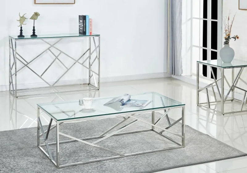 Table basse design chrome verre - Ilea