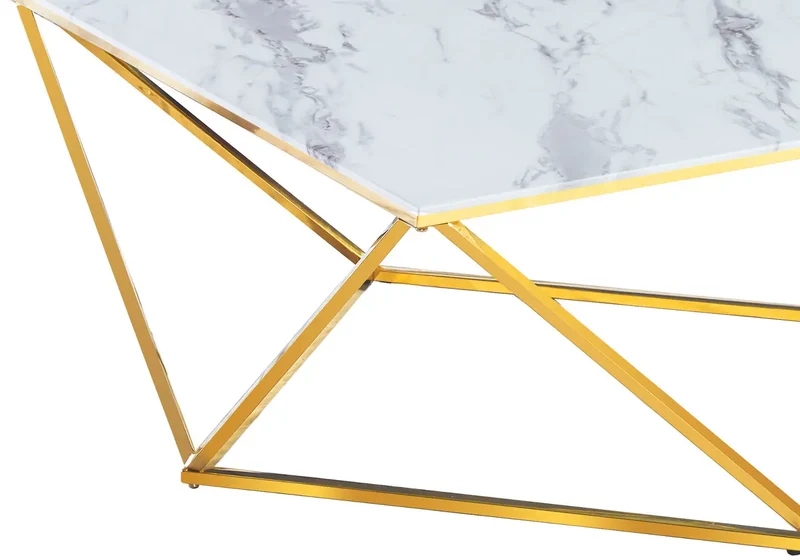 Table basse carré doré marbre blanc - Ilea