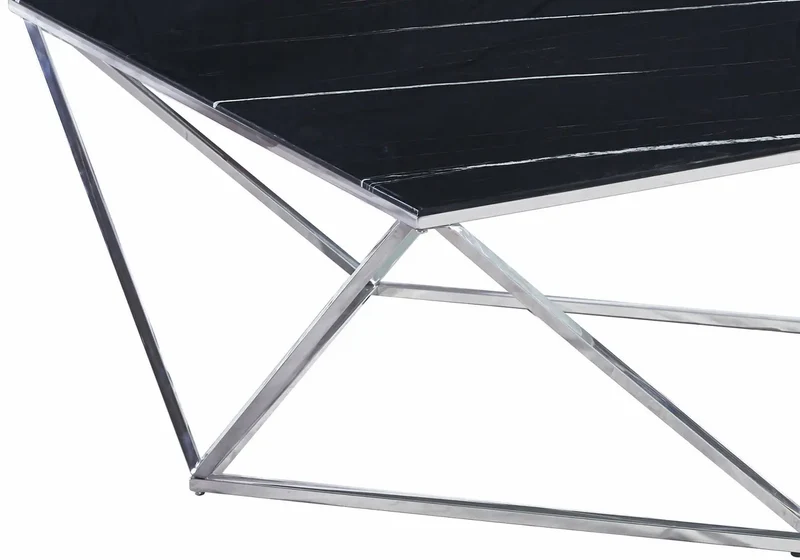 Table basse carré chrome marbre noir - Ilea