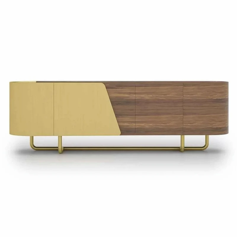 Casa Padrino Luxus Sideboard mit 4 Türen Gelb / Braun / Messing 235 cm - Hotel Möbel