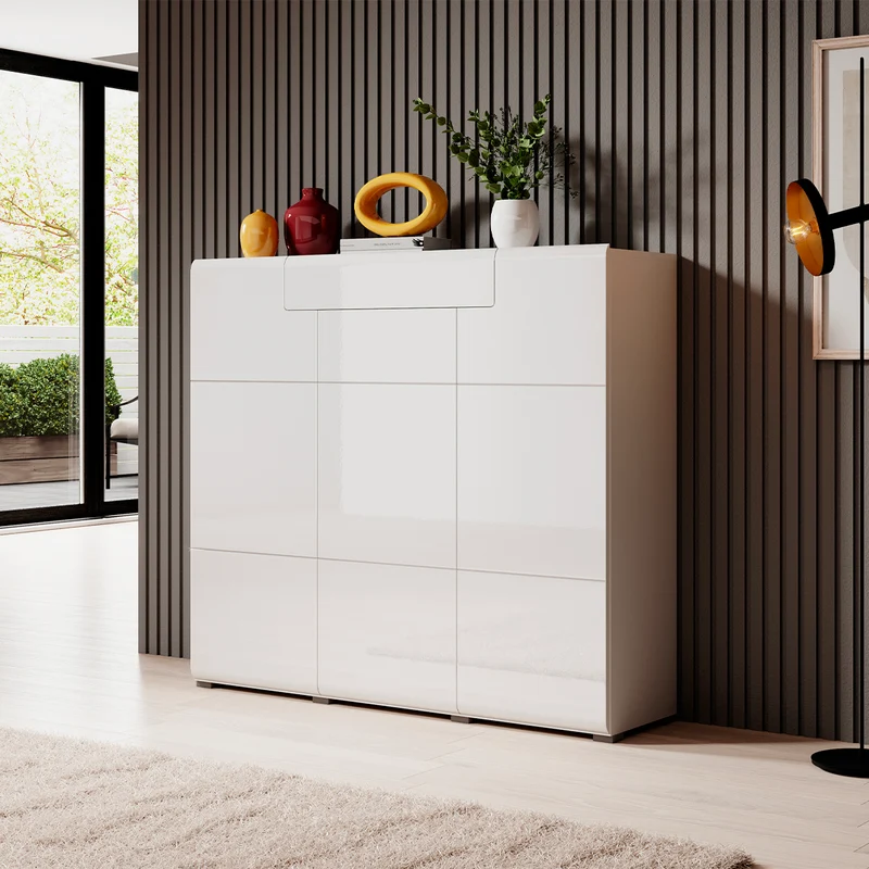 Buffet haut 3 portes 1 tiroir Jules Blanc