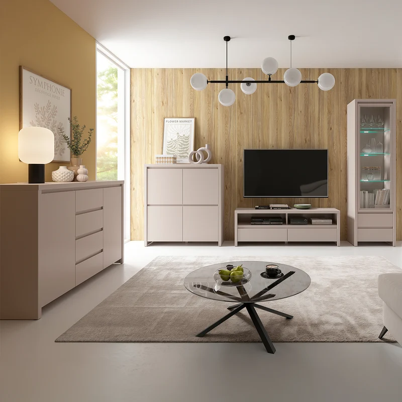 Meuble TV 2 tiroirs 2 niches 143 cm Soren Cachemire