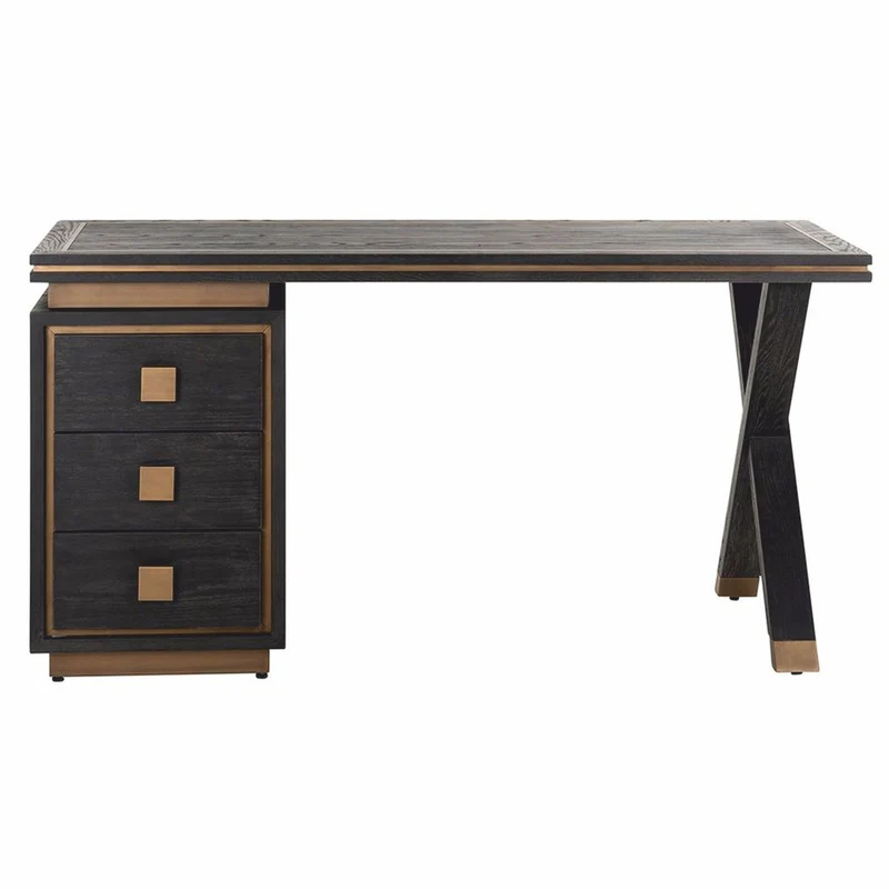 Casa Padrino Luxus Schreibtisch mit 3 Schubladen Antik Schwarz / Bronze 150 cm - Büro Möbel