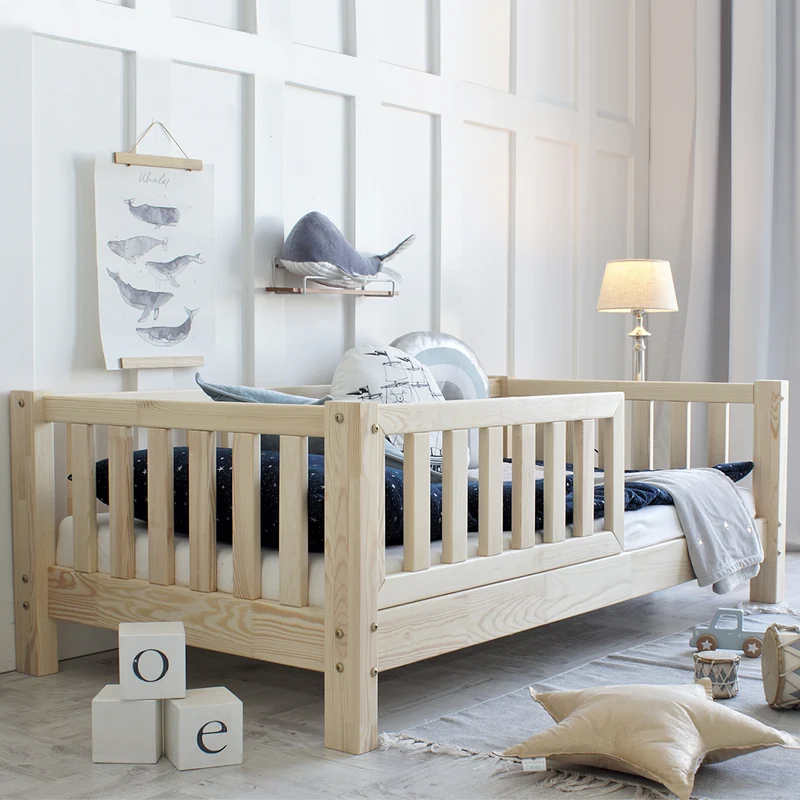 Lit 80x160 barrière et sommier inclus pieds 10 cm Agnès Bois