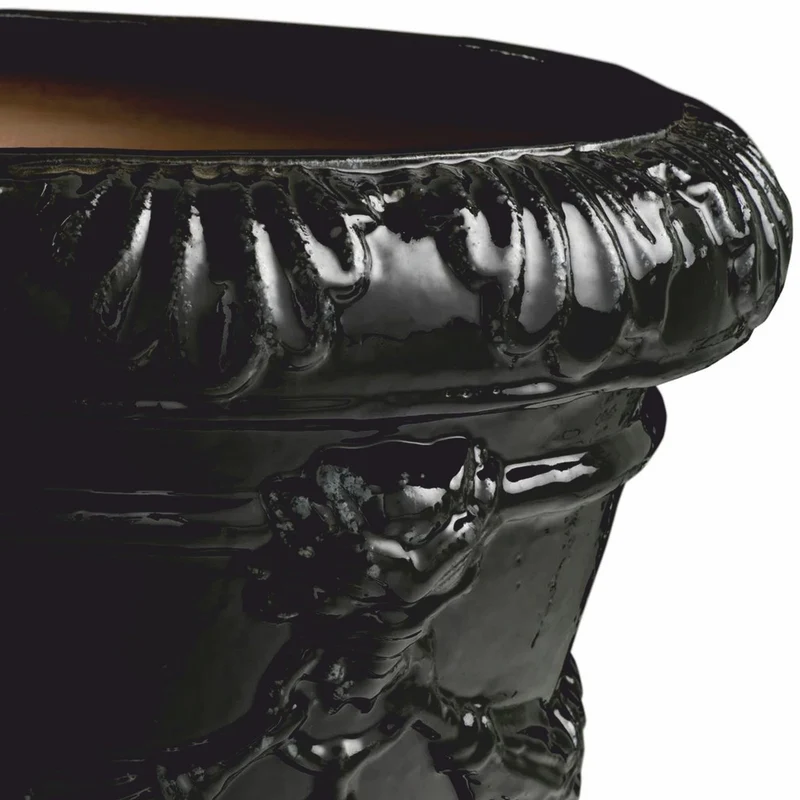 Casa Padrino Luxus Barock Keramik Blumentopf Schwarz Ø 60 x H. 56 cm - Garten Deko