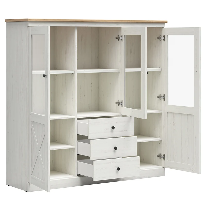 Vaisselier 3 portes 3 tiroirs Victoria Blanc et Bois