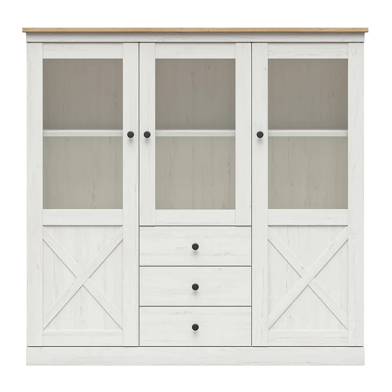 Vaisselier 3 portes 3 tiroirs Victoria Blanc et Bois