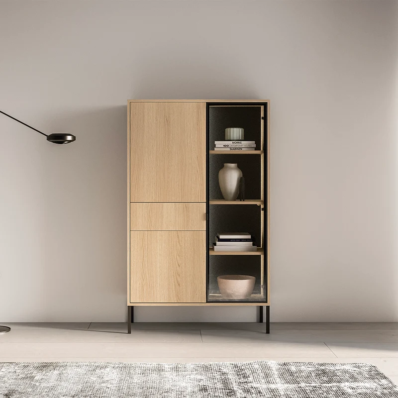 Vaisselier 3 portes 1 tiroir LED inclus Paige Bois et Noir