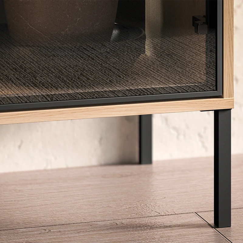 Vaisselier 3 portes 1 tiroir LED inclus Paige Bois et Noir