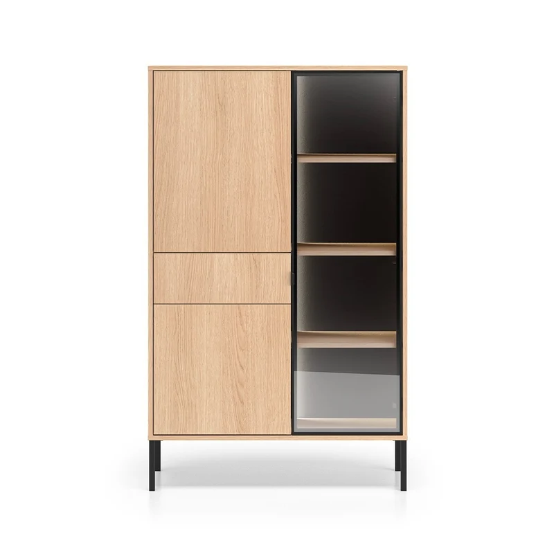 Vaisselier 3 portes 1 tiroir LED inclus Paige Bois et Noir