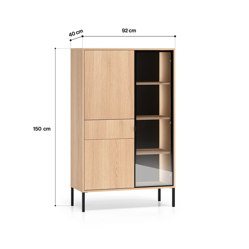 Vaisselier 3 portes 1 tiroir LED inclus Paige Bois et Noir