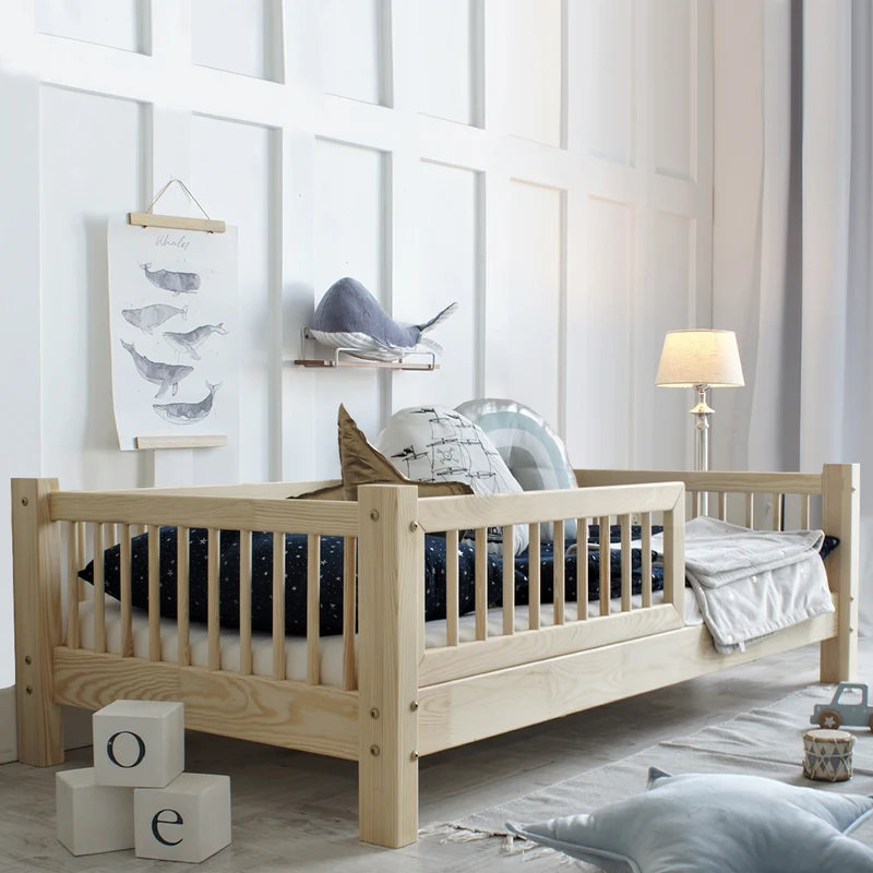 Lit 80x160 barrière et sommier inclus pieds 10 cm Adèle Bois