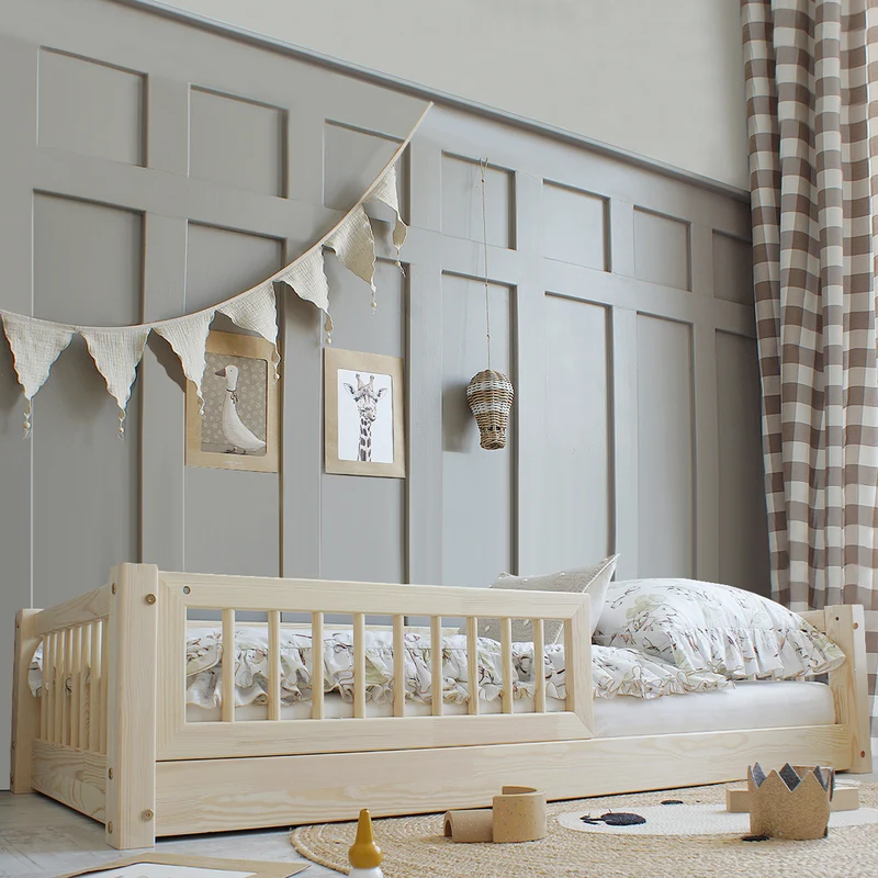 Lit 80x160 barrière et sommier inclus pieds 1 cm Adèle Bois