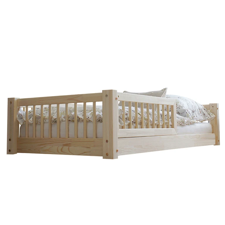 Lit 80x160 barrière et sommier inclus pieds 1 cm Adèle Bois