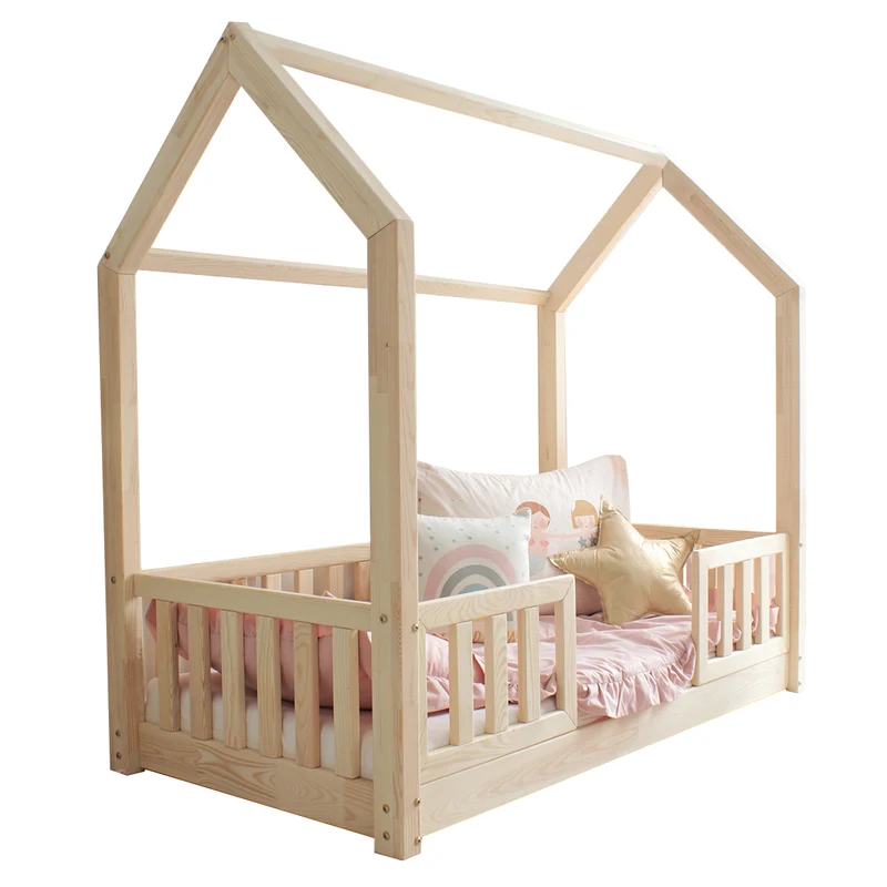 Lit cabane 80x160 barrières et sommier inclus pieds 1 cm Daisy Bois