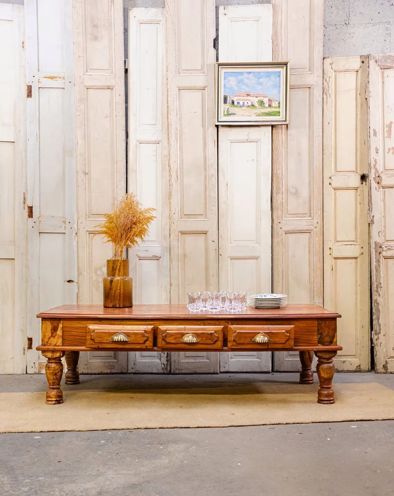 Léonie, la table basse grand format en bois exotique N°477