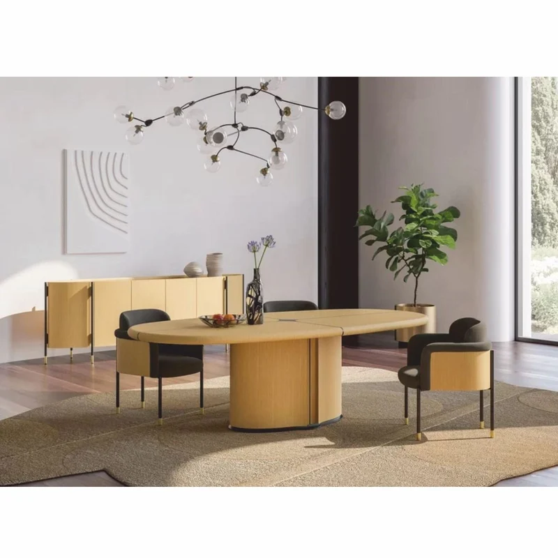 Casa Padrino Luxus Sideboard mit 4 Türen Naturfarben / Schwarz / Messing 267 cm - Hotel Möbel