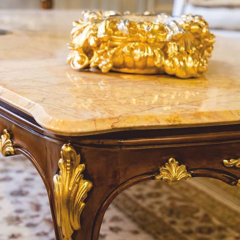 Casa Padrino Luxus Barock Couchtisch Beige / Dunkelbraun / Gold 146 cm - Made in Italy