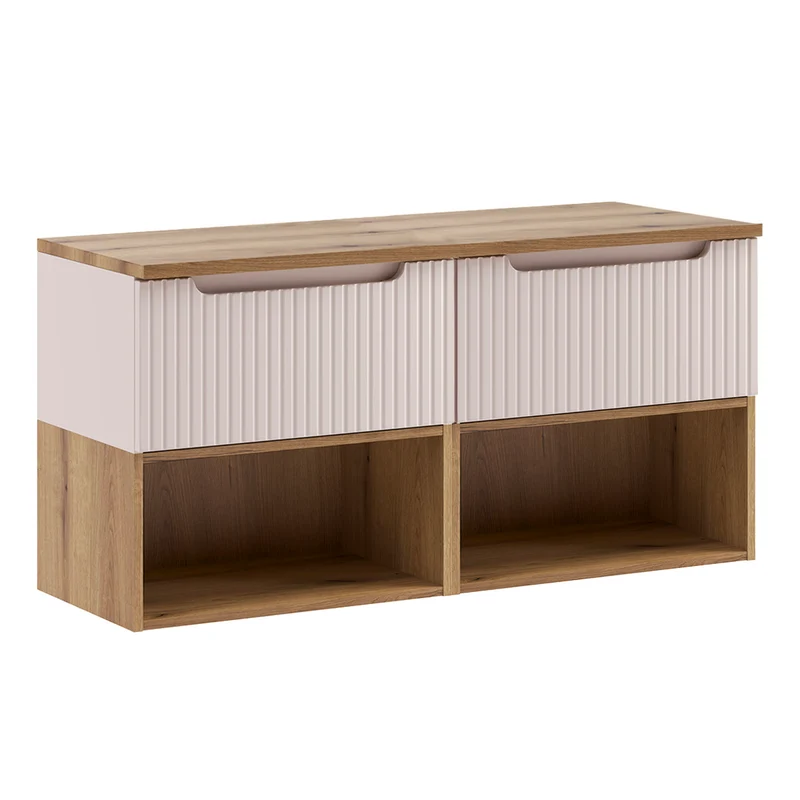 Ensemble meuble sous-vasque 120cm et colonne Riva Cachemire et Bois