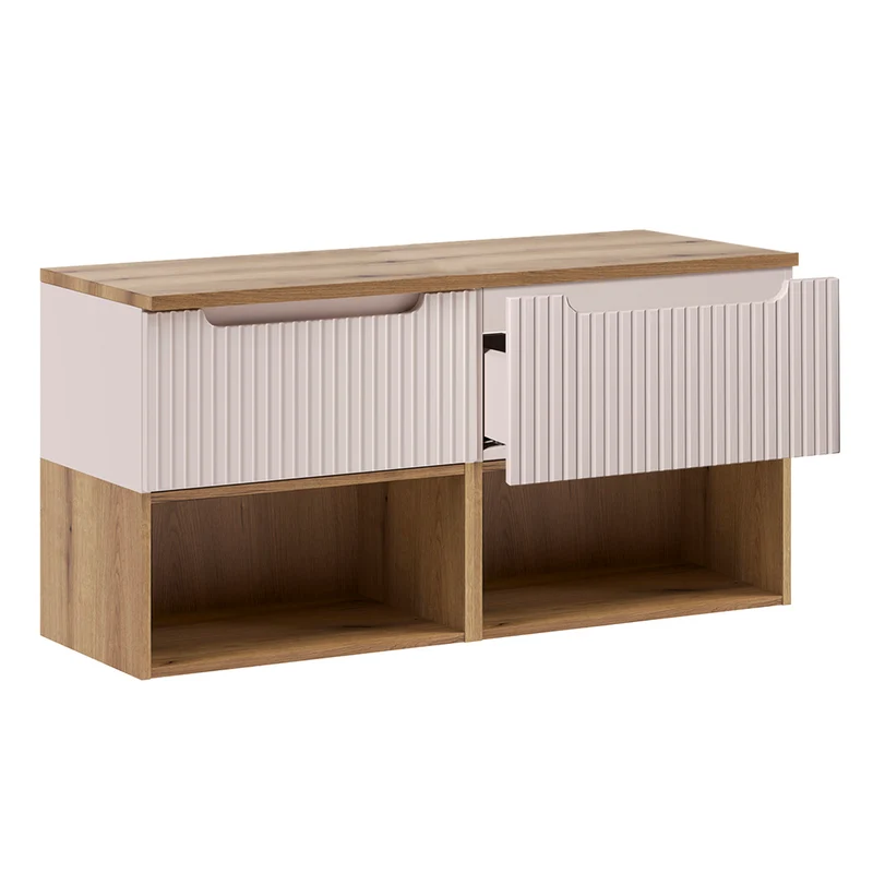 Ensemble meuble sous-vasque 120cm et colonne Riva Cachemire et Bois