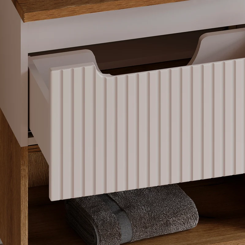 Ensemble meuble sous-vasque 120cm et colonne Riva Cachemire et Bois