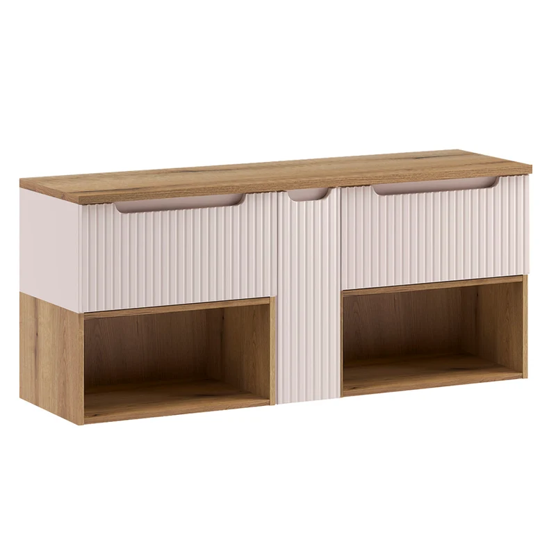 Ensemble meuble sous-vasque 140cm et colonne Riva Cachemire et Bois