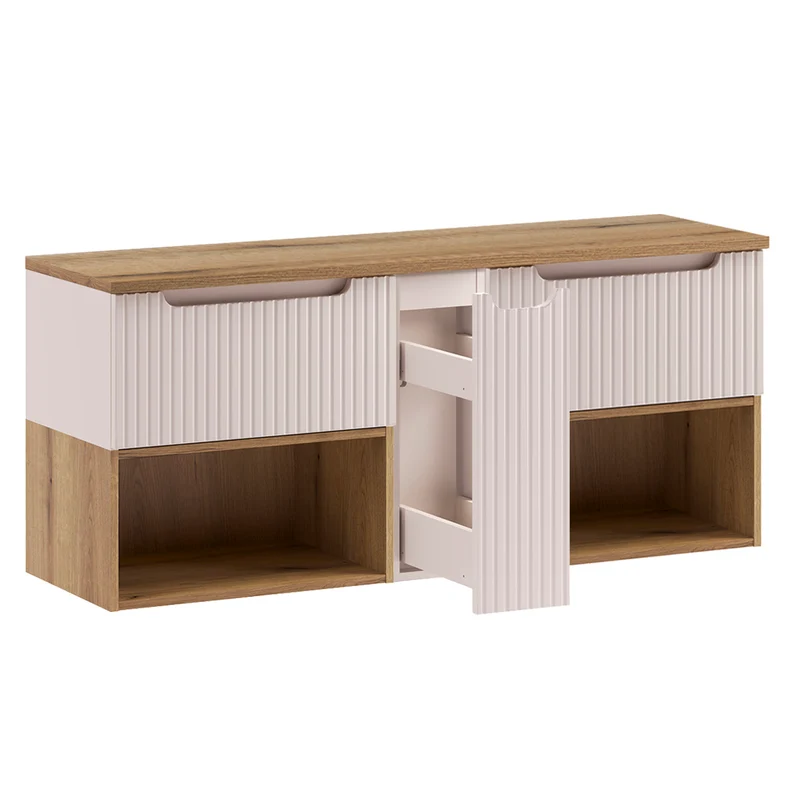 Ensemble meuble sous-vasque 140cm et colonne Riva Cachemire et Bois